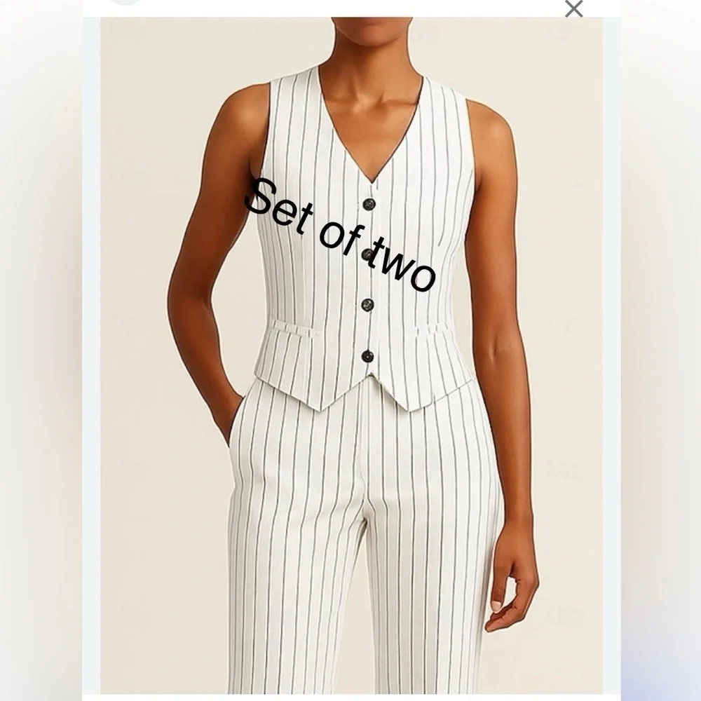 MOTF Black and White Striped Pantsuit linen size 6 US M - Picture 1 of 6